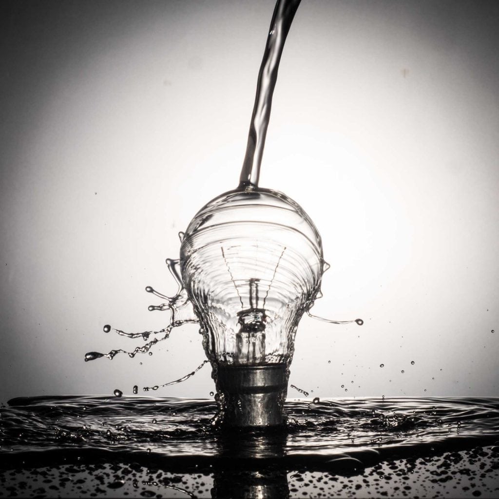 water splash on a light bulb