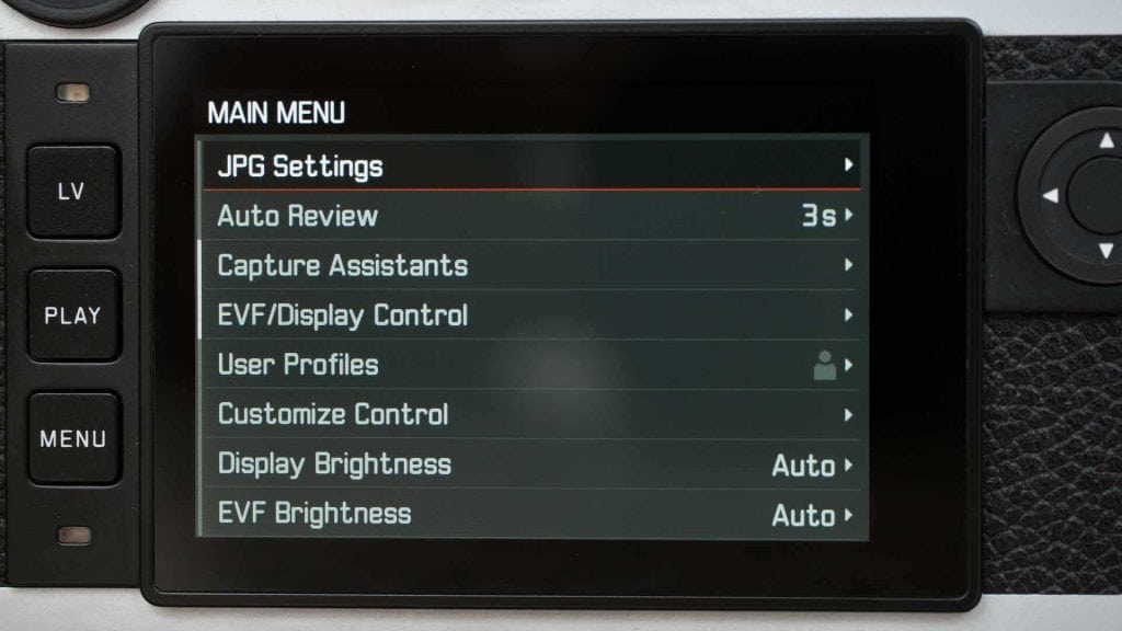 Leica M10 menu screen