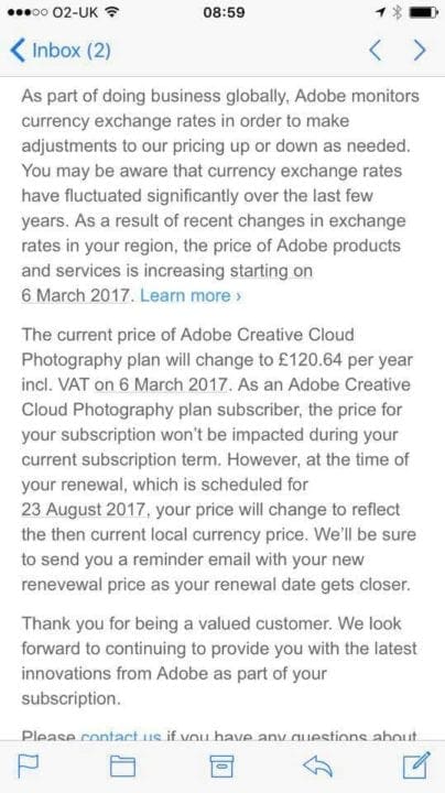 Adobe Photography Plan price tag to increase for UK users