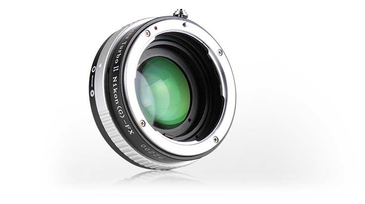 Lens Turbo II N focal reducer adapter lets you mount Nikon F lenses to Fuji X cameras