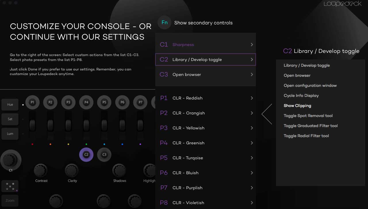 Setting up the Loupedeck customisable buttons