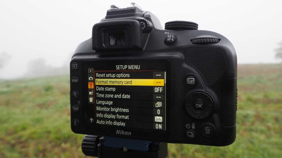 Format an SD card in the Nikon D3400