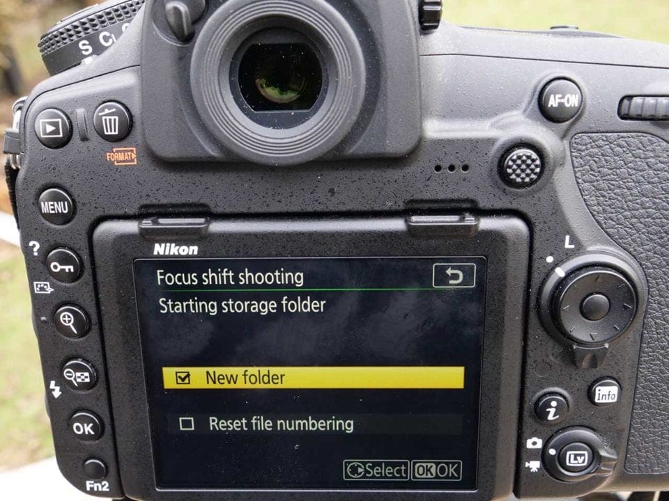 Nikon 850 Focus Shift: 02 Set a new storage folder