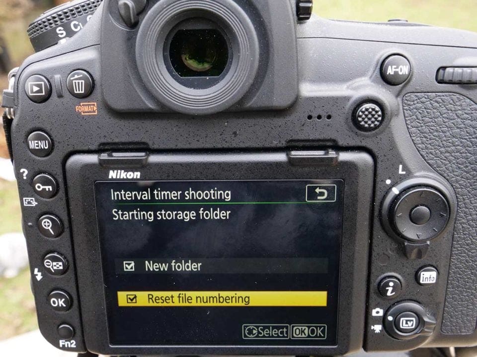 Nikon D850 timelapse tutorial: new folder