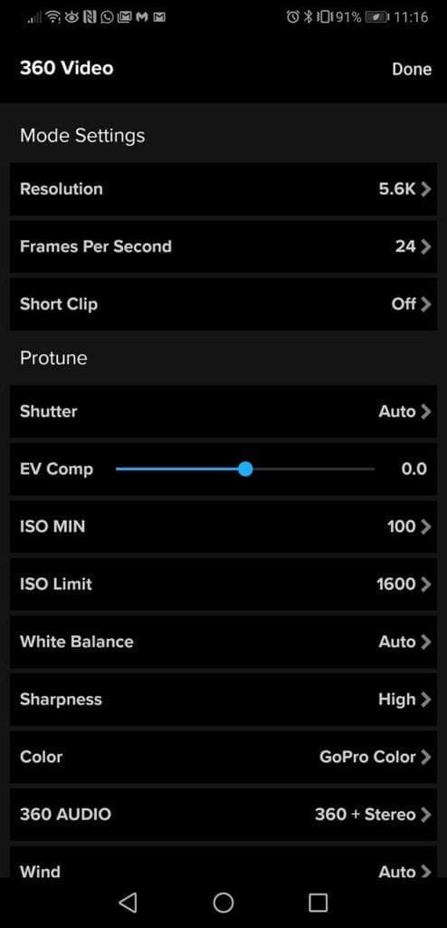 360 video settings on the GoPro Max