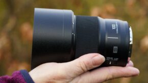 Panasonic Lumix S 100mm F2.8 Macro review - lens with lens hood in hand