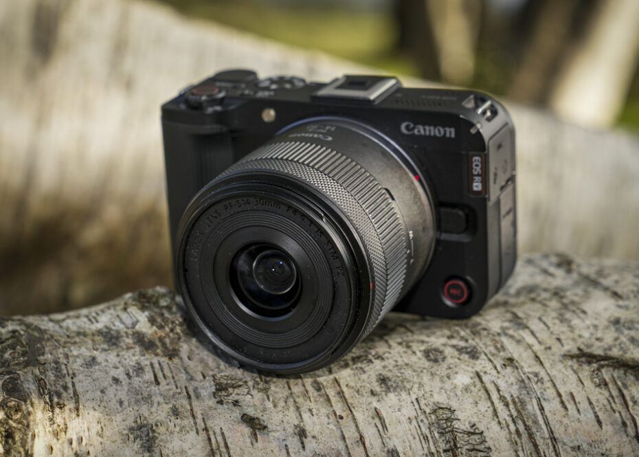Canon EOS R50 V front angle and record buytton